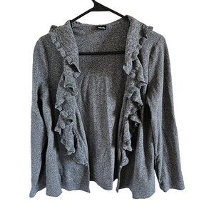 Rafaella Woman Size M Gray Cardigan Sweater With Ruffled Collar & Front Cottage